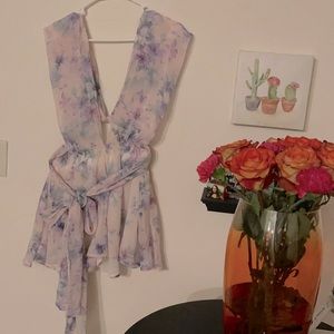 Ribbon halter top multi tie option slip on romper